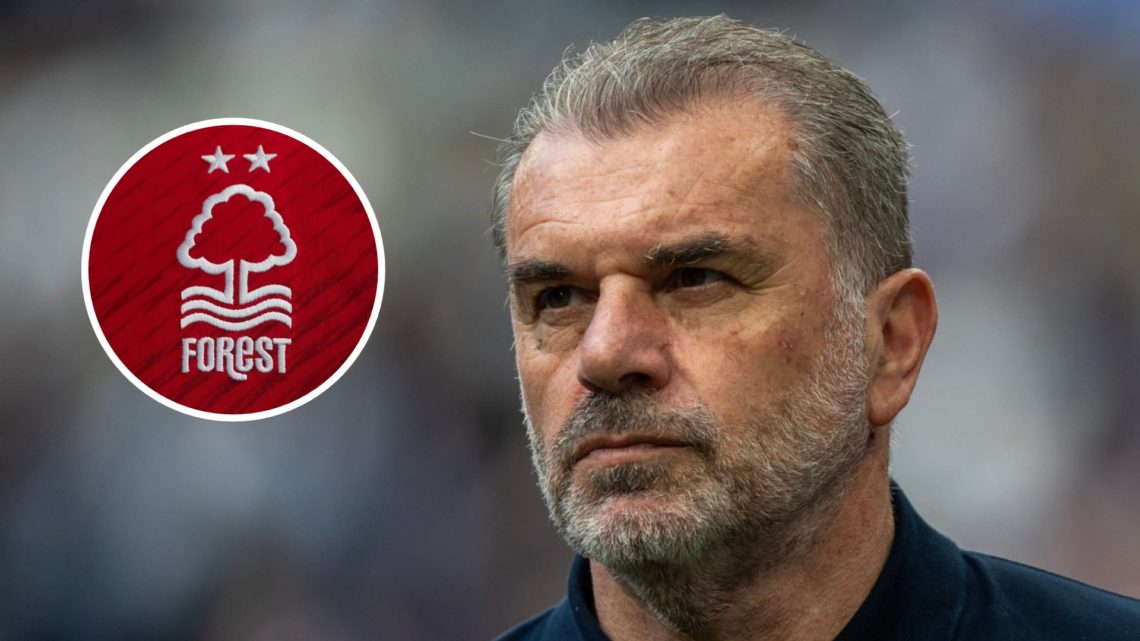 A detailed view of a Nottingham Forest club badge prior to the Premier League match between Tottenham Hotspur FC and Nottingham Forest FC at Totten...