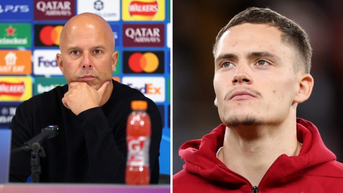 A split image of Liverpool boss Arne Slot speaking in a press conference (L) and Liverpool's Florian Wirtz (R)