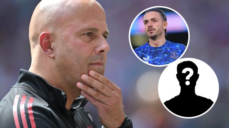 Arne Slot manager of Liverpool gestures during the 2025 FA Community Shield match between Crystal Palace and Liverpool at Wembley Stadium (Left) Ja...