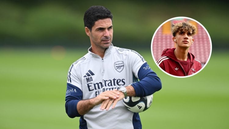 Arsenal manager Mikel Arteta with inset of Max Dowman