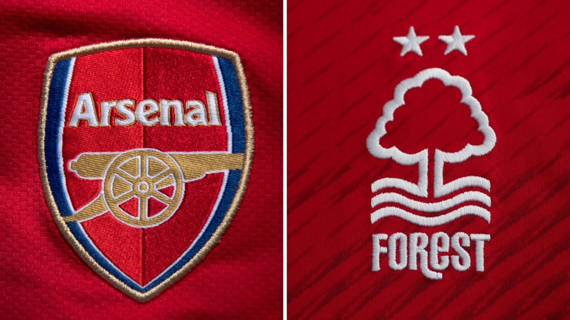 Split image of the Arsenal badge and the Nottingham Forest badge