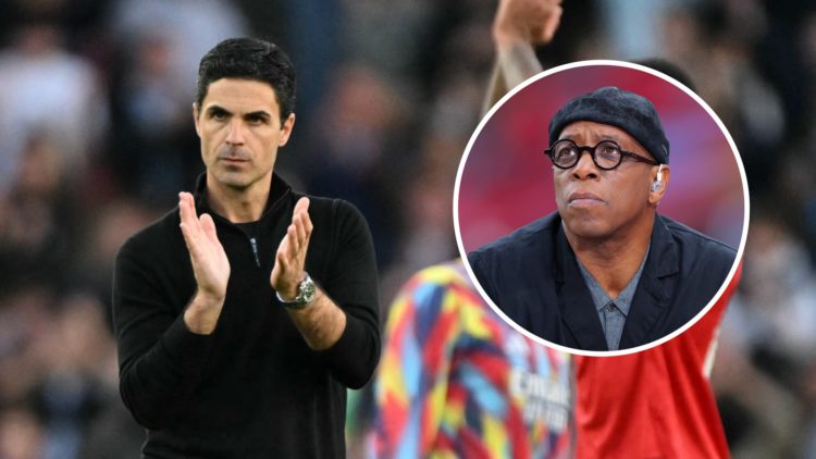Arsenal manager Mikel Arteta during a draw with Manchester City alongside with an inset of Ian Wright.