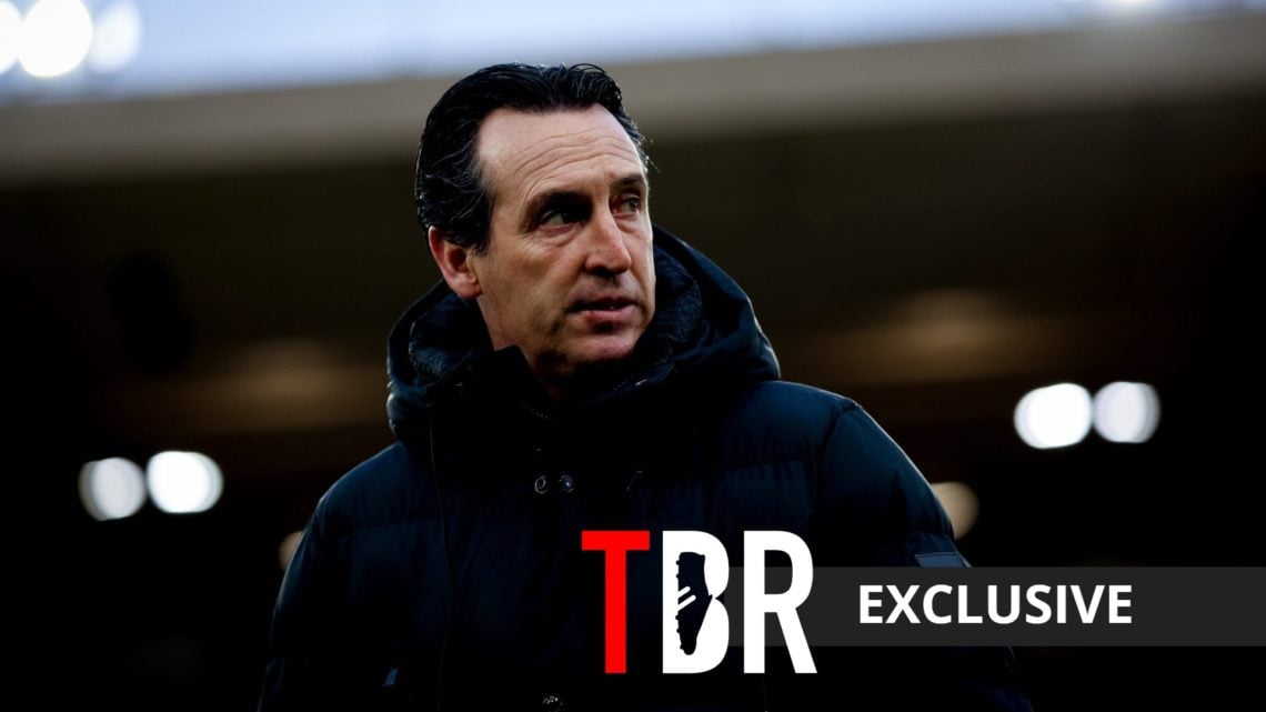 Aston Villa manager Unai Emery with TBR Exclusive banner