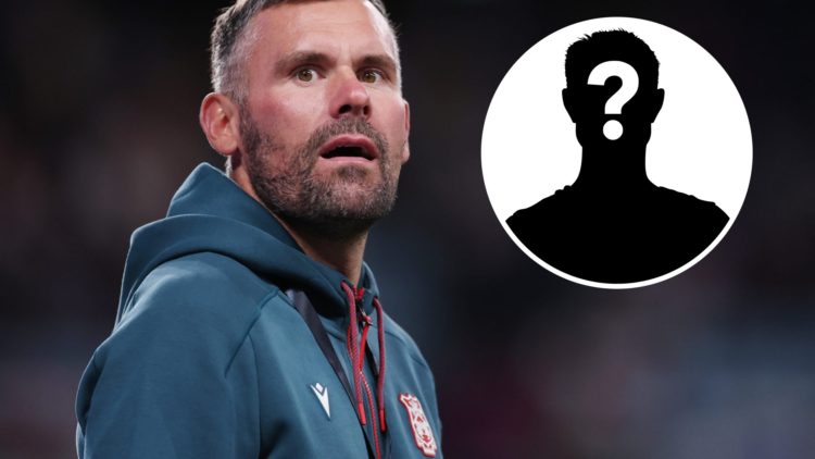 Ben Foster in a Wrexham training kit (left) with a mystery player image overlayed (right)