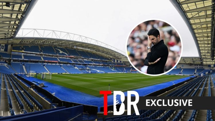 Brighton & Hove Albion's Amex Stadium with inset of Arsenal manager Mikel Arteta