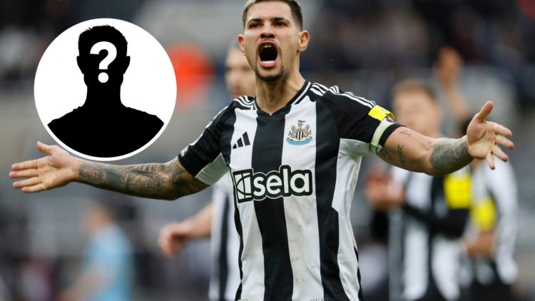 Bruno Guimaraes playing for Newcastle (right) with mystery image overlayed (left)