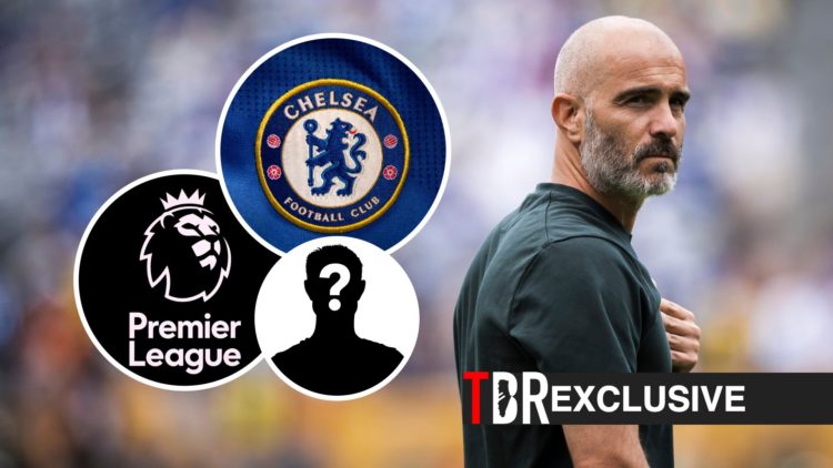 Enzo Maresca looks on prior to the 2025 FIFA Club World Cup final between Chelsea and PSG, Chelsea badge, TBR logo, Premier League logo, mystery fi...