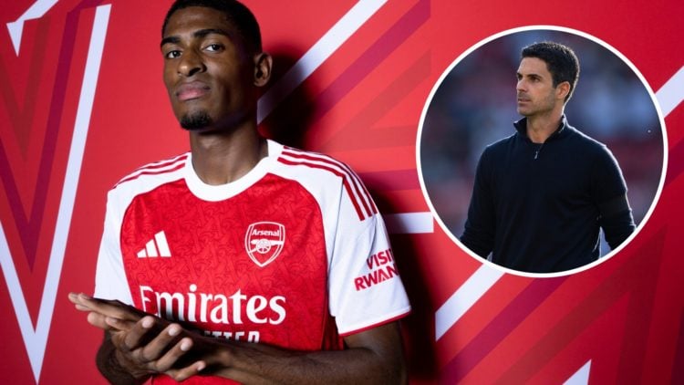An image featuring Arsenal defender Cristhian Mosquera alongside Mikel Arteta