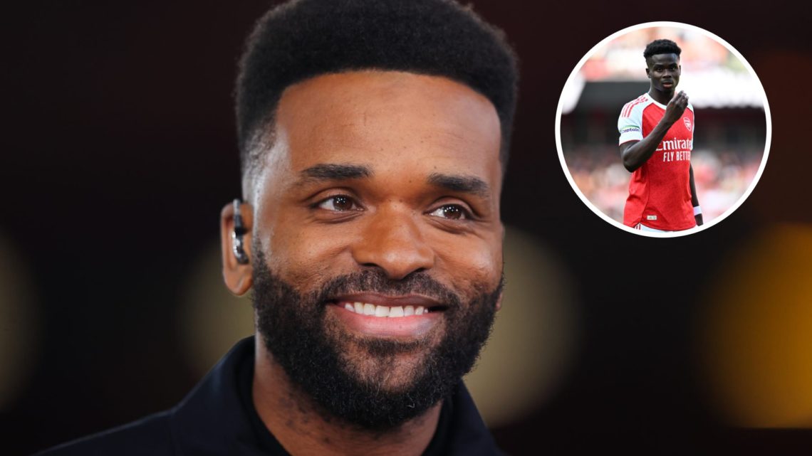 Darren Bent doing punditry work (left) with Bukayo Saka overlayed (right)