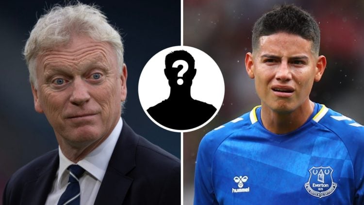 Everton manager David Moyes before the Premier League match between Leeds United and Everton at Elland Road (Left) James Rodriguez of Everton durin...