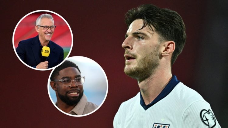 Declan Rice of England during the FIFA World Cup 2026 qualifier match between Serbia and England at Rajko Mitic Stadium (Right) Former BBC Presente...