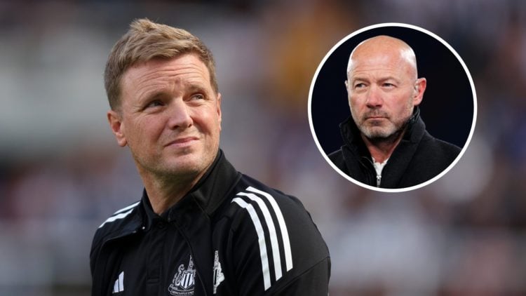 Eddie Howe managing Newcastle United (left) with Alan Shearer doing punditry (right)