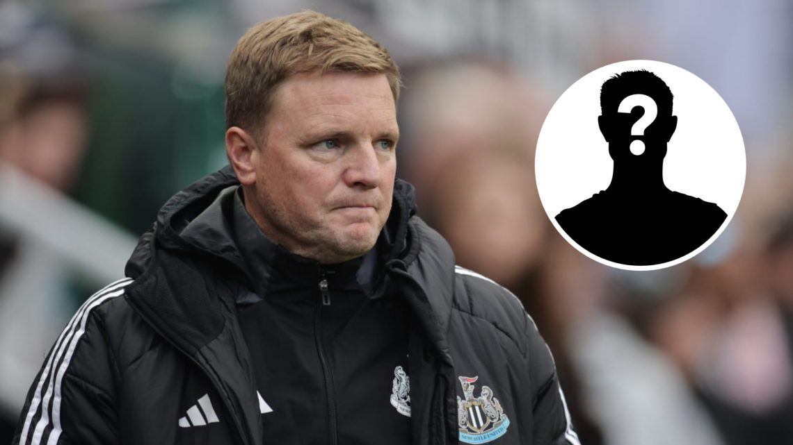 Eddie Howe manages Newcastle United during the Premier League match between Newcastle United and Arsenal at St. James's Park (Left) Mystery (Right).
