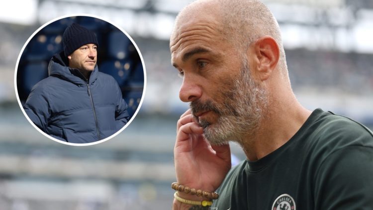 Enzo Maresca watching Chelsea (right) with John Terry walking overlayed (left)