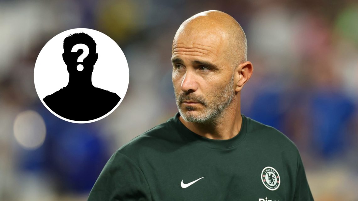 Enzo Maresca watching Chelsea (right) with mystery image overlayed (left)