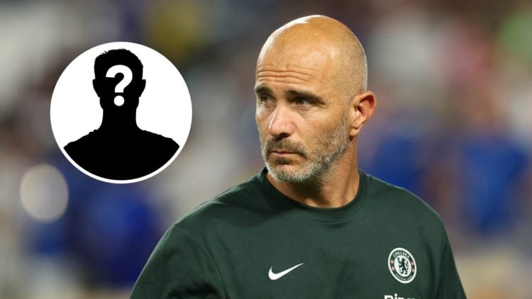 Enzo Maresca watching Chelsea (right) with mystery image overlayed (left)