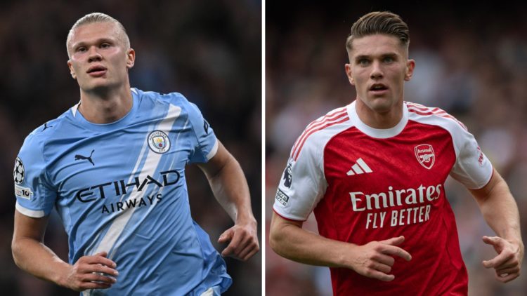 A split image featuring Manchester City's Erling Haaland and Arsenal's Viktor Gyokeres
