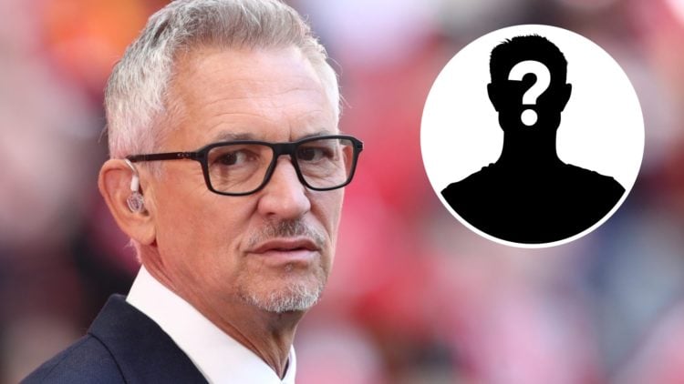 Gary Lineker looks on (left) with an overlay of a mystery football (right)