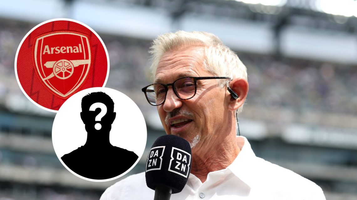 Gary Lineker with inset of Arsenal badge and mystery silhouette