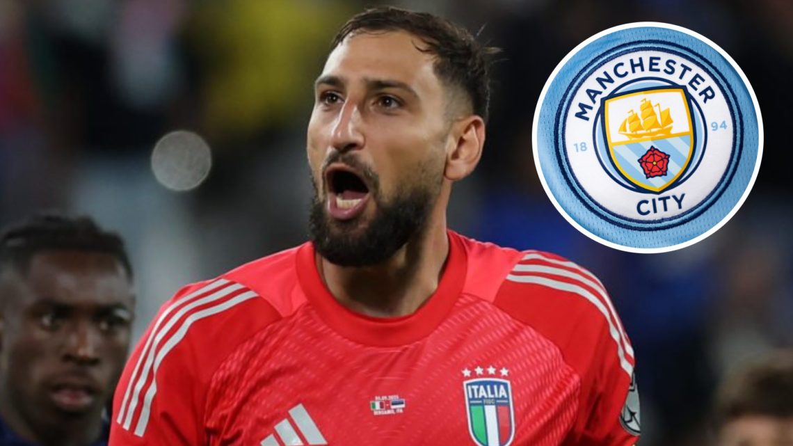 Gianluigi Donnarumma, Manchester City badge (inset)
