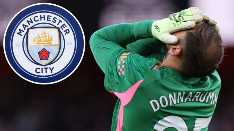 Gianluigi Donnarumma, Manchester City badge (inset)