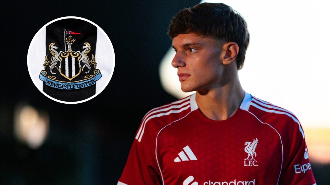 Liverpool FC unveil new signing Giovanni Leoni at AXA Training Centre (Right) A detailed view of the badge of Newcastle United FC on the jersey dur...