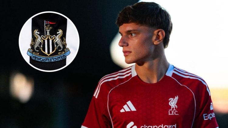 Liverpool FC unveil new signing Giovanni Leoni at AXA Training Centre (Right) A detailed view of the badge of Newcastle United FC on the jersey dur...