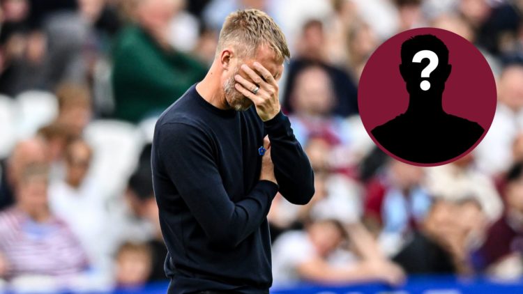 Graham Potter reacts during West Ham's defeat to Crystal Palace alongside a mystery person inset
