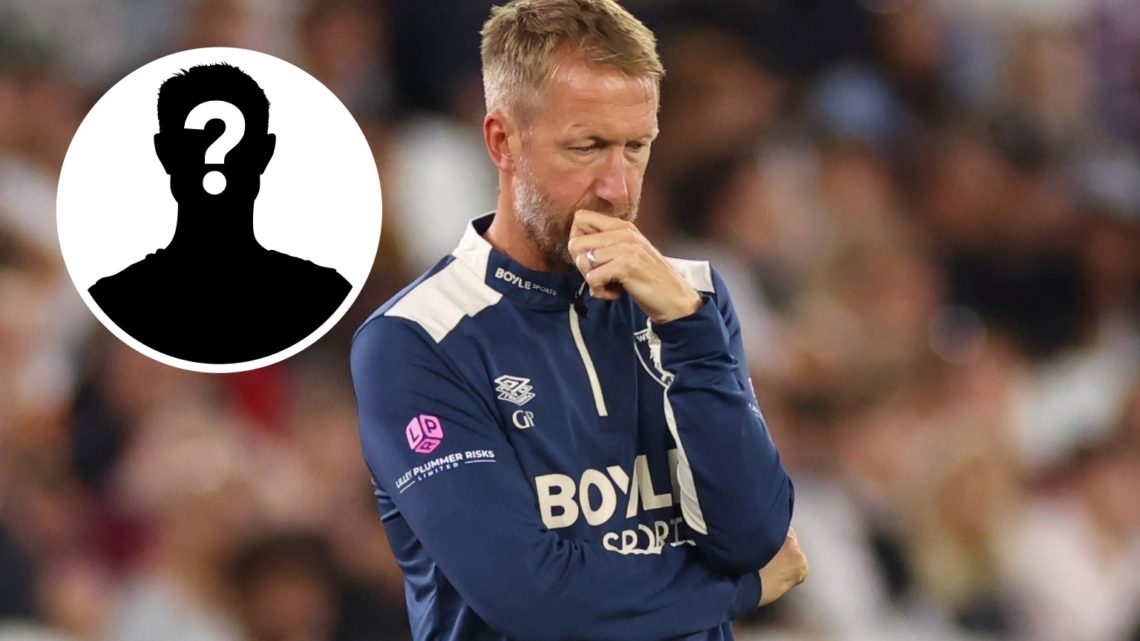 Graham Potter looks dejected as West Ham United boss (right) with a mystery player image overlayed (left)