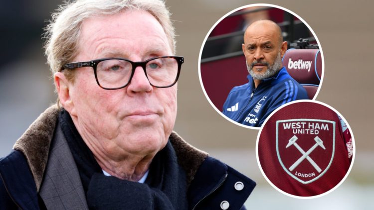 Harry Redknapp, Nuno Espirito Santo (inset, top), West Ham badge (inset, bottom)
