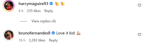 Instagram comments from Harry Maguire and Bruno Fernandes