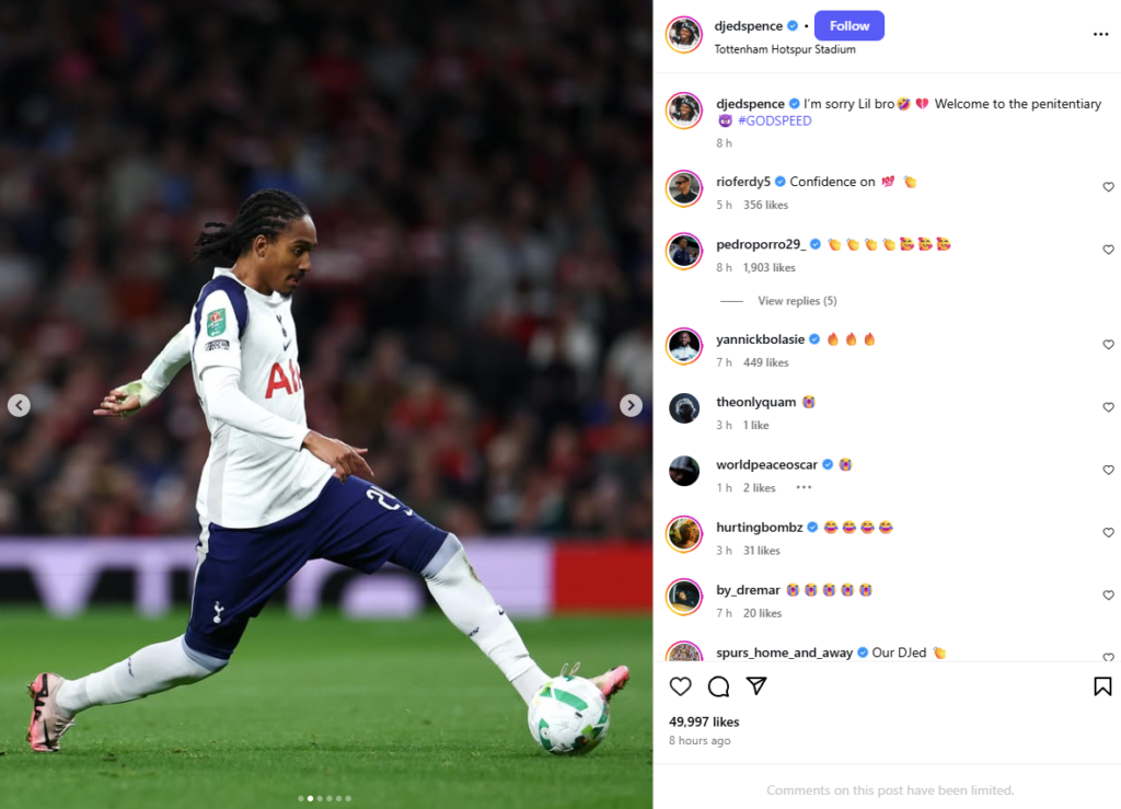 Rio Ferdinand reacts to Djed Spence's display for Tottenham against Doncaster.