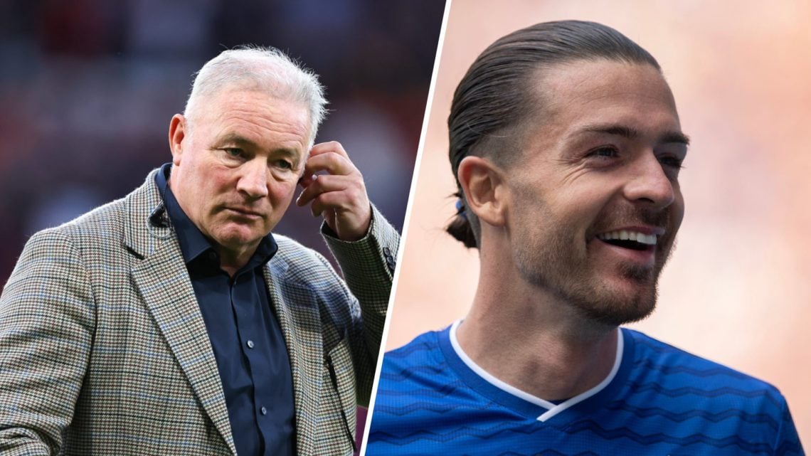 Ally McCoist doing punditry (left) and Jack Grealish smiling in an Everton shirt (right)