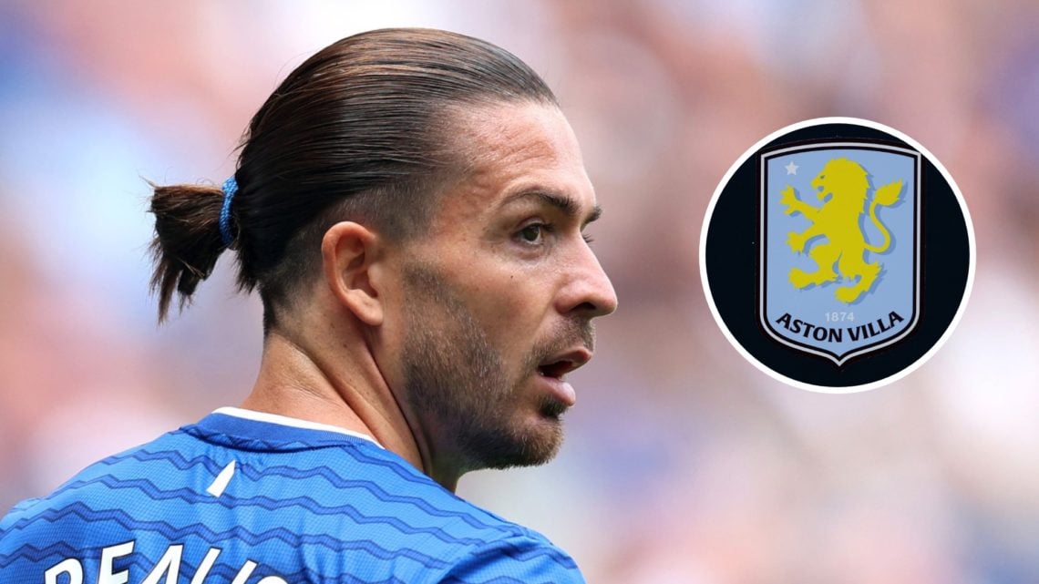 Jack Grealish of Everton looks on during the Premier League match between Everton and Brighton & Hove Albion at Hill Dickinson Stadium (Left) The A...