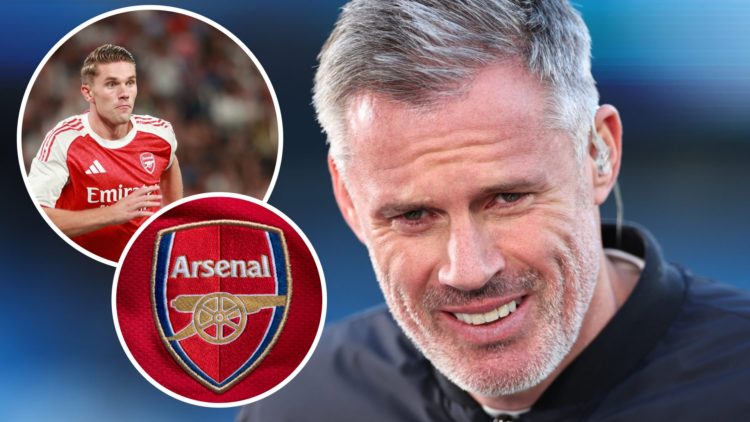 Jamie Carragher, Viktor Gyokeres (inset, top), Arsenal badge (inset, bottom)