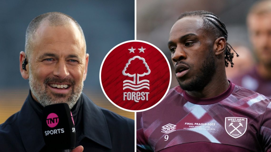 Split image of Joe Cole and Michail Antonio with Nottingham Forest badge