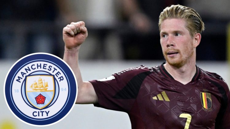 Kevin De Bruyne, Manchester City badge (inset)