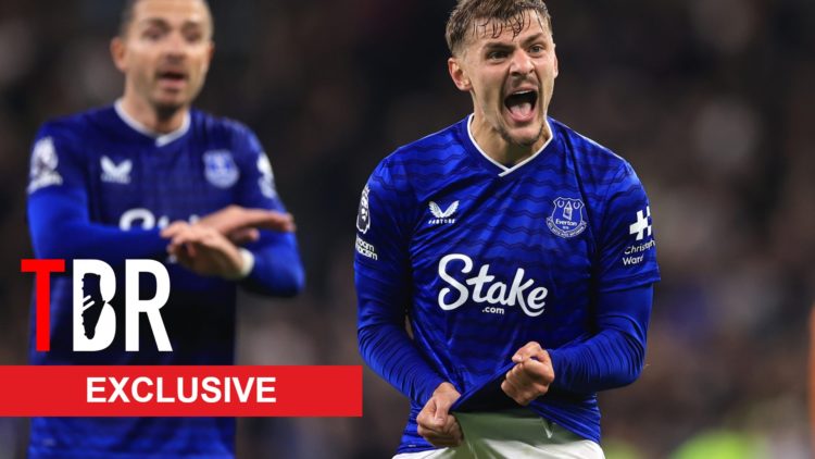 Kiernan Dewsbury-Hall reacts to being booked during Everton vs West Ham United.