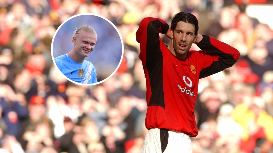 Manchester United legend Ruud van Nistelrooy with inset of Manchester City striker Erling Haaland
