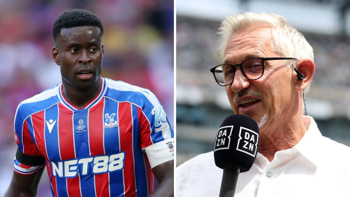 Marc Guehi of Crystal Palace looks on during the 2025 FA Community Shield match between Crystal Palace and Liverpool at Wembley Stadium (Left)Gary ...