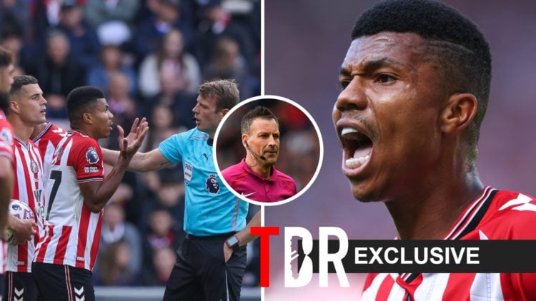 Mark Clattenburg (middle) and Reinildo split image of Sunderland star vs Aston Villa