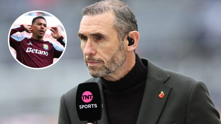 Martin Keown as a pundit (right) with Morgan Rogers playing for Aston Villa (left)