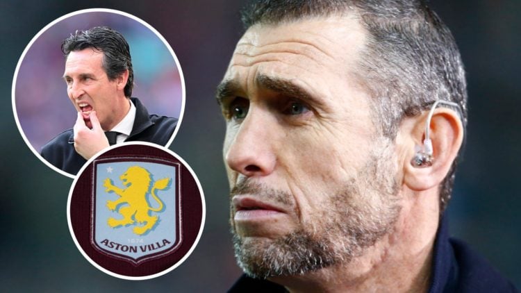 Martin Keown, Unai Emery (inset, top), Aston Villa badge (inset, bottom)
