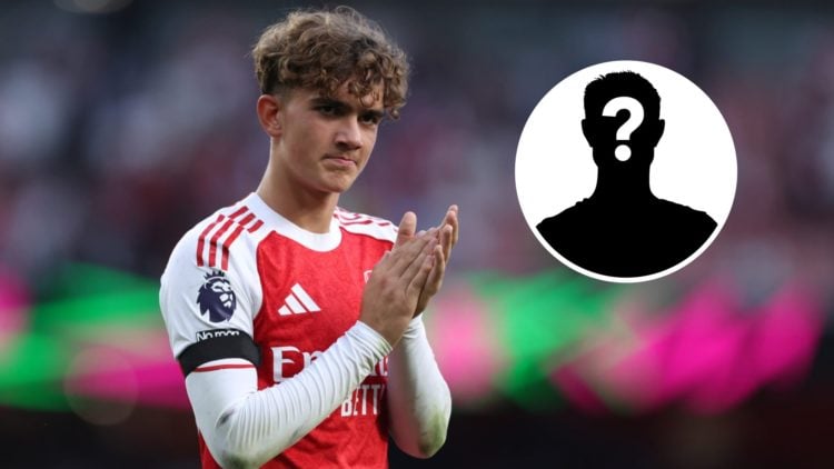 Arsenal's Max Dowman applauds fans against Leeds United. Inset, a mystery player icon