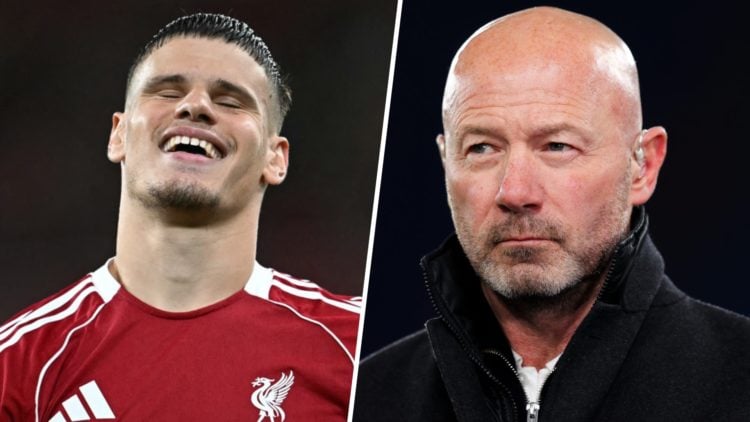 Milos Kerkez reacts during the English Premier League football match between Liverpool and Bournemouth at Anfield (Left) Amazon Prime Video UEFA Ch...