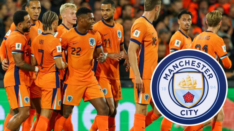 Netherlands players, Manchester City badge (inset)