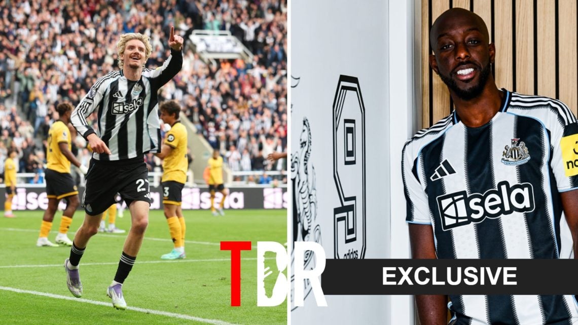Nick Woltemade celebrates scoring for Newcastle (left) and Yoane Wissa signing for Newcastle (right)