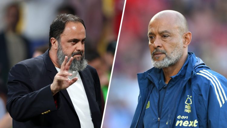 Evangelos Marinakis waving (left) and Nuno Espirito Santo (right)