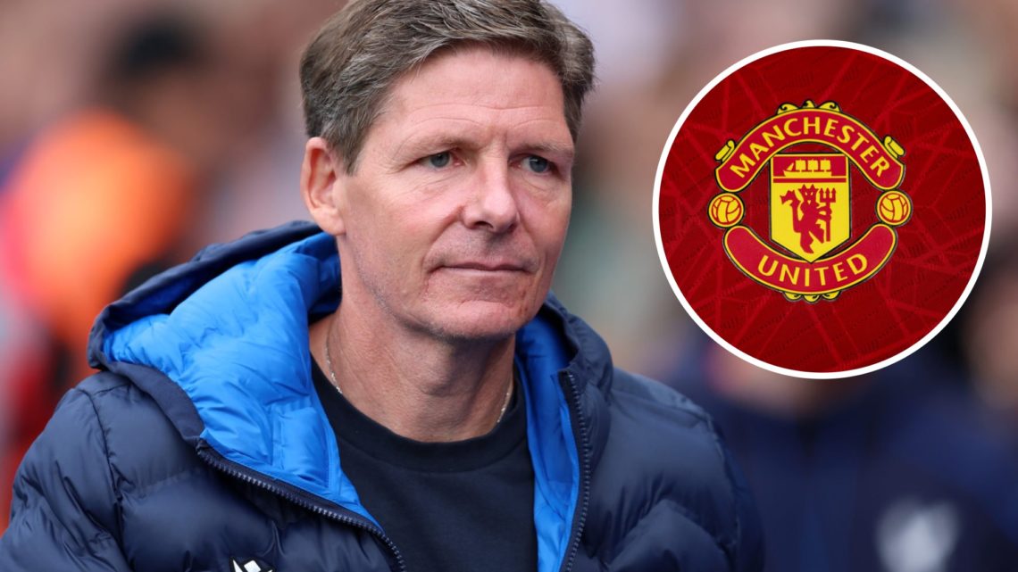 Crystal Palace boss Oliver Glasner looks on ahead of his side's Premier League match against Liverpool at Selhurst Park, alongside an inset of the ...