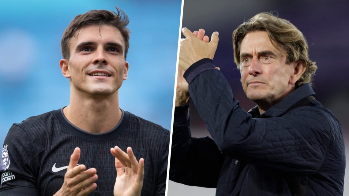 Joao Palhinha alongside Tottenham Hotspur manager Thomas Frank.